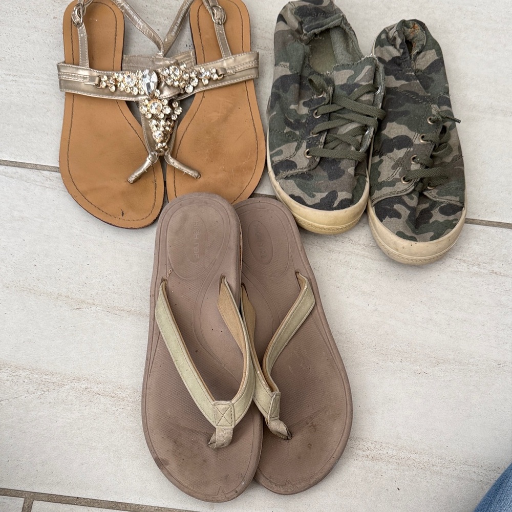 3 sets of shoes 2 sandals, q Camouflage Sneaker